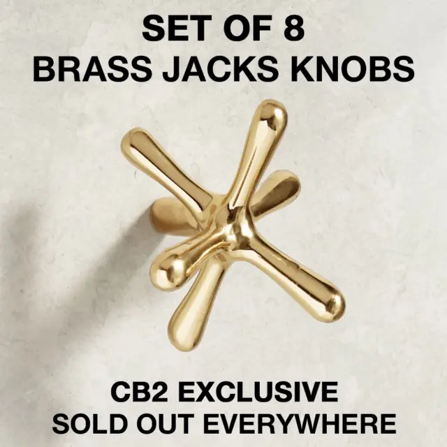 Gold Brass Jacks Knobs by CB2 (Set of 8) | Cabinet Dresser Drawer Hardware