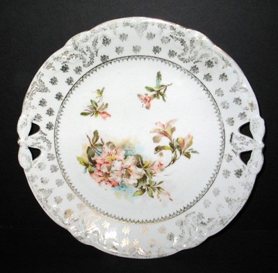 LYS Ancien Lys Fleurs Doré Réticulé 10” Porcelaine Gâteau Plaque Pretty 
