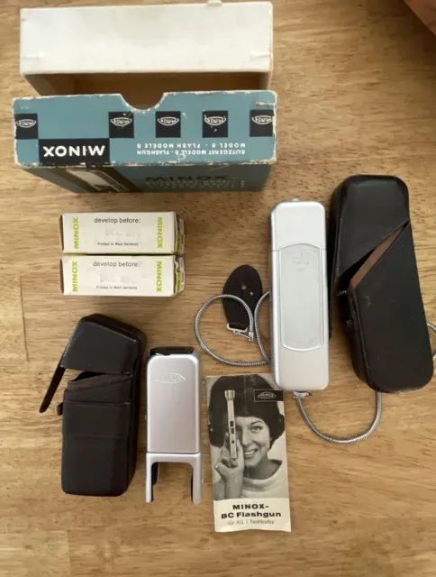Juego de mini cámaras espía vintage MINOX B, 2 películas, manual 2 bolsas de cuero, Alemania