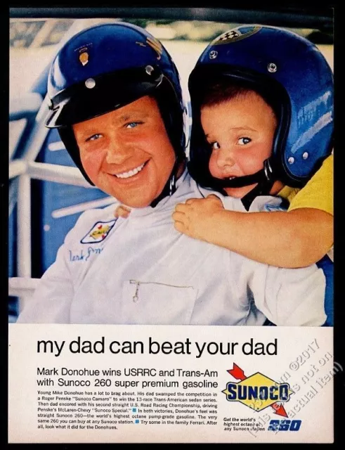 1968 Sunoco 260 gas Mark Donohue photo and son vintage print ad