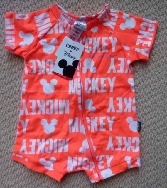 NWT Bonds Girls Boys Unisex Mickey Mouse Romper Wondersuit Shortall Size 0