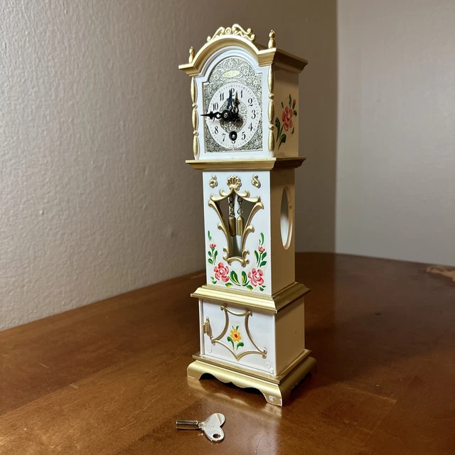 VINTAGE 10” MINIATURE Wind Up Grandfather Clock Working With Key West