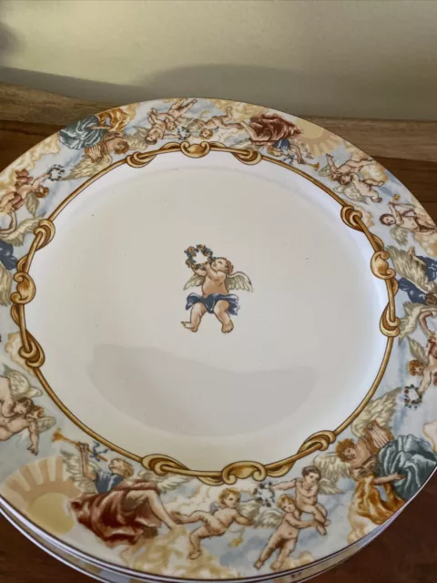 Set Of 4 Vintage Fitz & Floyd "Cherubs" Stoneware 10-5/8" Dinner Plate Omnibus