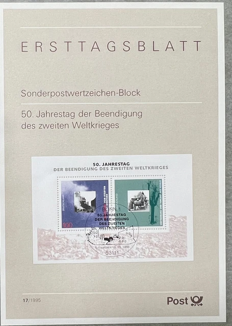 Ersttagsblatt 50. Jahrestag Ende  2. Weltkrieg 1995 Sonderpostwertzeichen Block