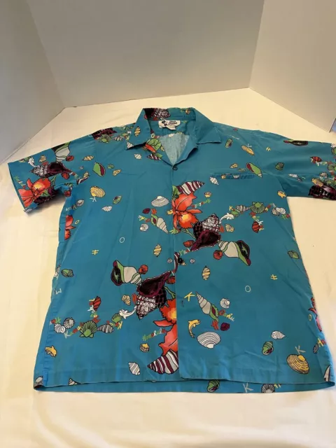 Vtg Hilo Hattie Sea Shell Button Front Short Sleeve Hawaiian Shirt Mens Size XL