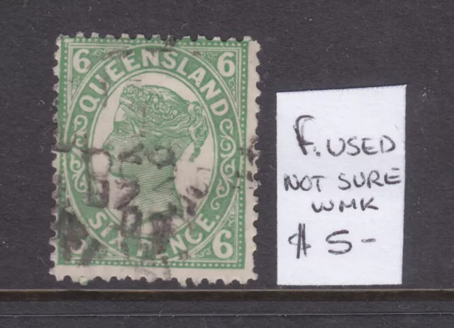 QLD:  6d GREEN QV      SG ???   F.USED  NOT SURE OF WMK