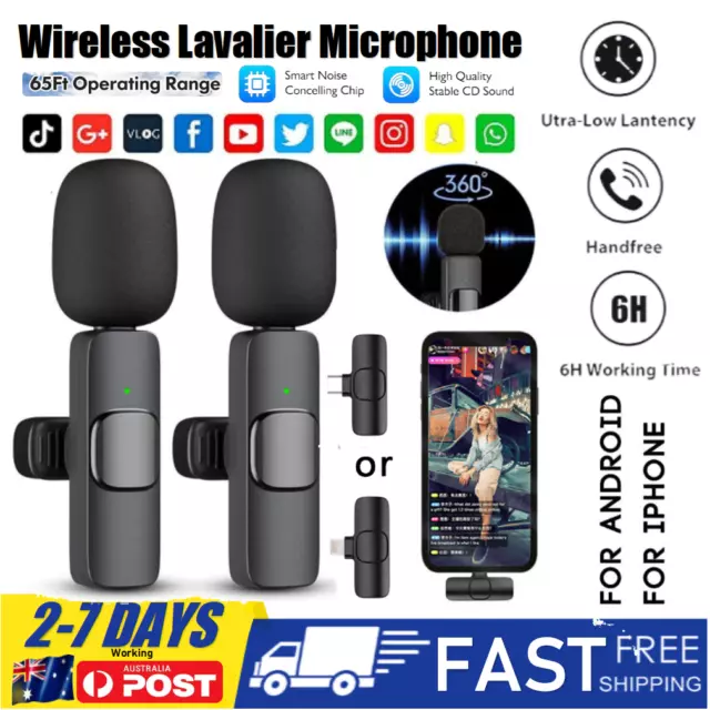 Wireless Lavalier Microphone For Phone Android ios Vlog Live Stream Mic