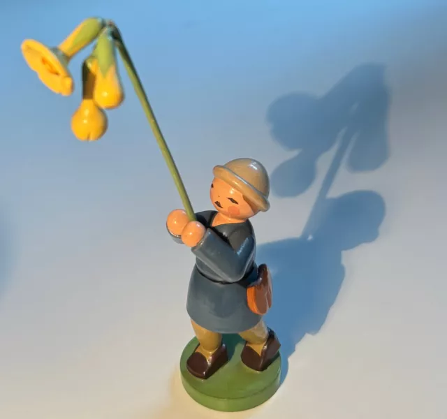 altes Blumenkind Junge mit Schlüsselblume blau Tasche Wendt & Kühn Erzgebirge