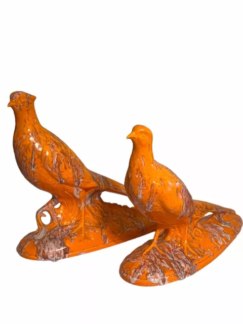 Vintage Pheasant Birds Pair Holland Mold Ceramic Orange Figurines 10"x12” 1980