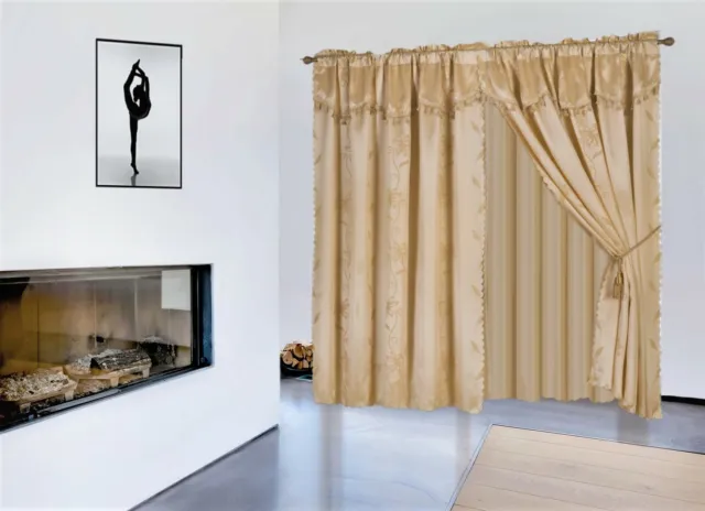 2 panel window curtain set (120" W X 84" L ) with valance and sheer backing NADA