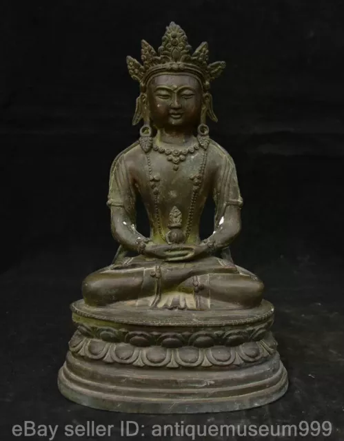 10.8" Chinese Bronze Buddhism Amitayus longevity God Goddess Statue Sculpture