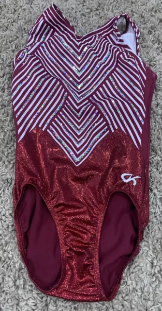 Chevron Stripe Workout Leotard AXS Child Size 12 Merlot Metallic Sparkle #3897