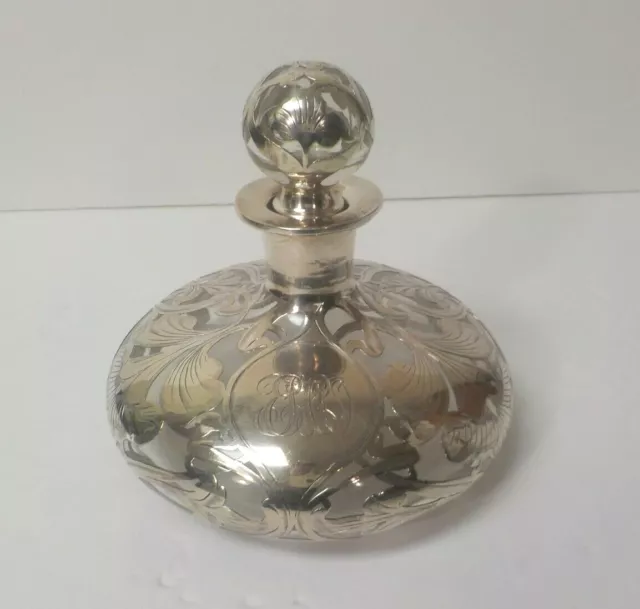 Antique Gorham Sterling Silver Overlay 5.5" Cologne, Perfume Bottle (#1)