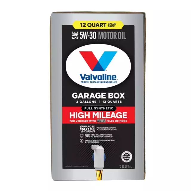 Valvoline Full Synthetic High Mileage 5W-30 Motor Oil, 12QT Motor Oil Auto Tires