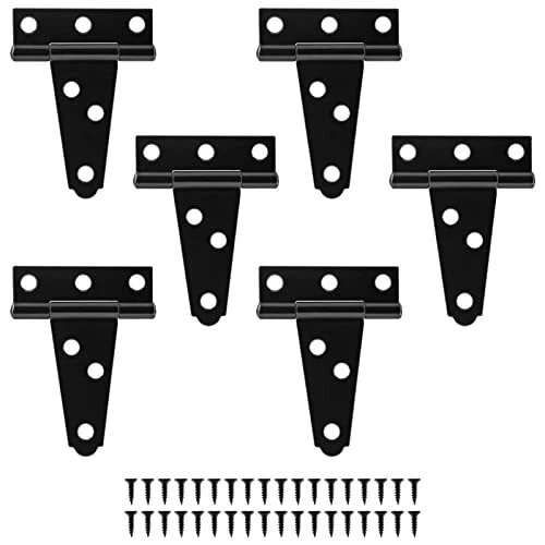 6Pack 2 Inch Black T-Strap Shed Hinge, Barn Door Hinges Heavy Duty Gate Strap