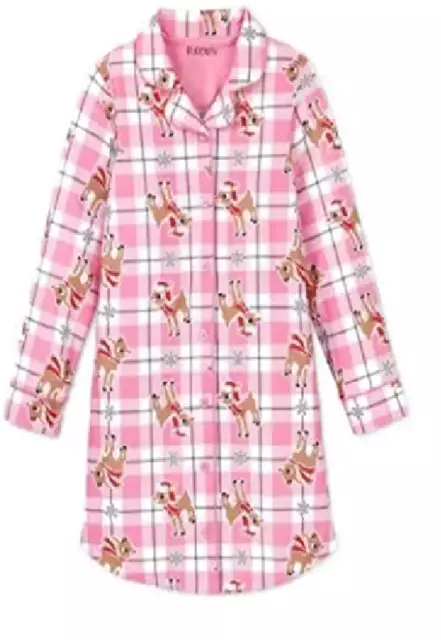 Rudolph the Red Nosed Reindeer Girls Granny Nightgown- Pink with Snowflakes- XS