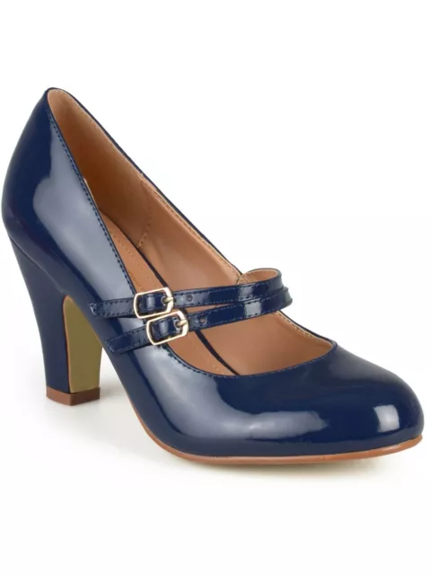 JOURNEE COLLECTION Womens Grey Navy Mary Jane Chunky Heel Wendy Pumps Shoes 9