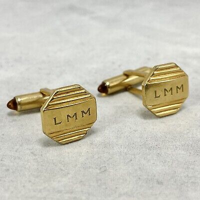 Vintage Krementz Patented Gold Tone Cufflinks Engraved LMM Octagon