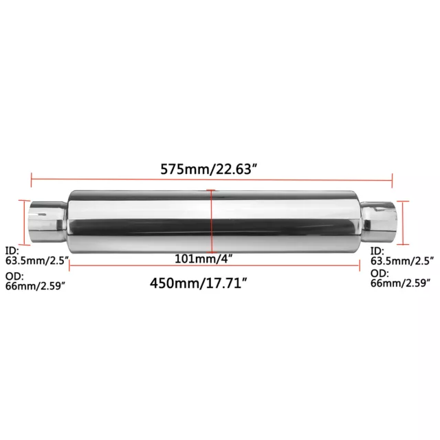 63.5mm Résonateur Universel De Silencieux D'échappement En Acier Inoxydable 45cm 2