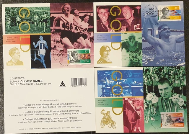1996 Maxicard x 3 Australia Olympic Games Atlanta Gold Medalists FDI PMK"SYDNEY"