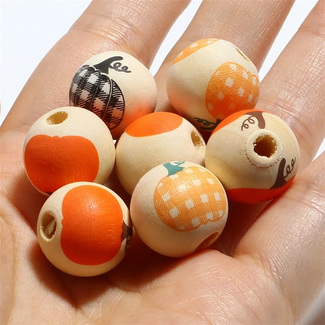 20X Halloween Holz Kürbis Runde Perlen Schmuckherstellung  Hanfseil Quaste 16mm