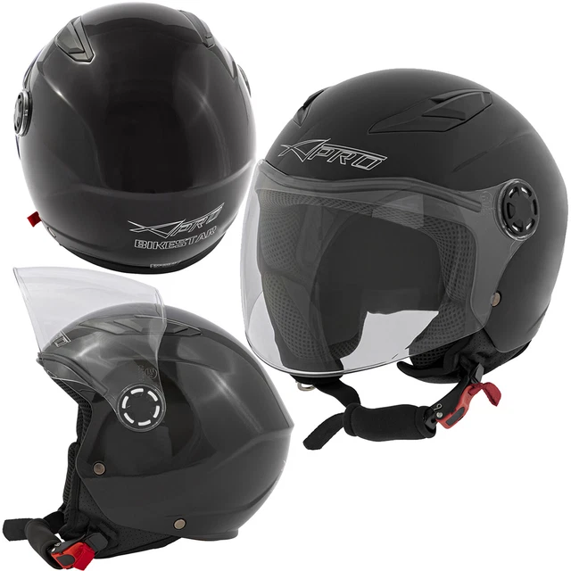 Casque Moto Demi-jet Ouvert - Homologué ECE 22-06 - Taille L (59-60cm) - Rouge, Visière Anti-rayure, Fermeture Micrométrique