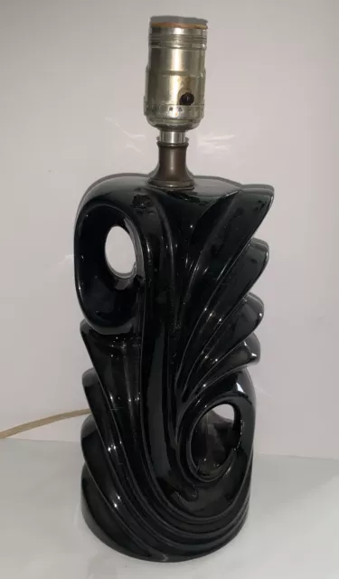 Vintage Mid Century Modern MCM Black Table Lamp Art Deco Tested Works No Shade