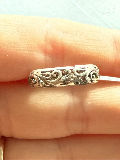 Bague Argent Massif 925 - Alliance Large Avec Motifs Fleurs, Création Artisanale