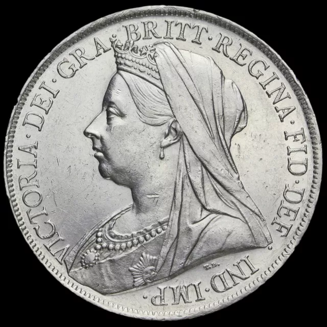 1900 Queen Victoria Veiled Head LXIII Silver Crown, Scarce, G/EF