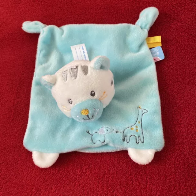 🇫🇷Doudou plat tigre SUCRE D'ORGE Chat Bleu Blanc Brodé Éléphant Girafe NEUF