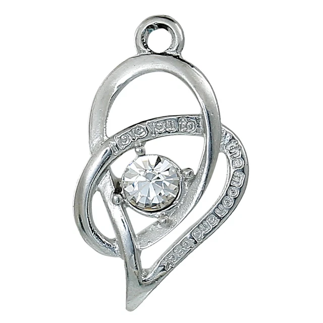 Anhänger 2 Stück Herz Strass "Love You to the moon and back" silber 26x15mm C78