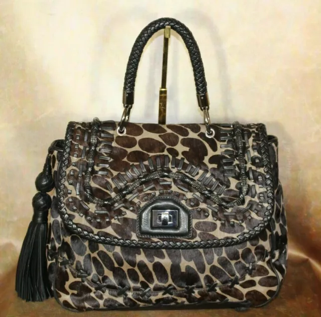 Isabella Fiore Rare, Stunning Handmade Bag With Animal Spots And Leather Weaving