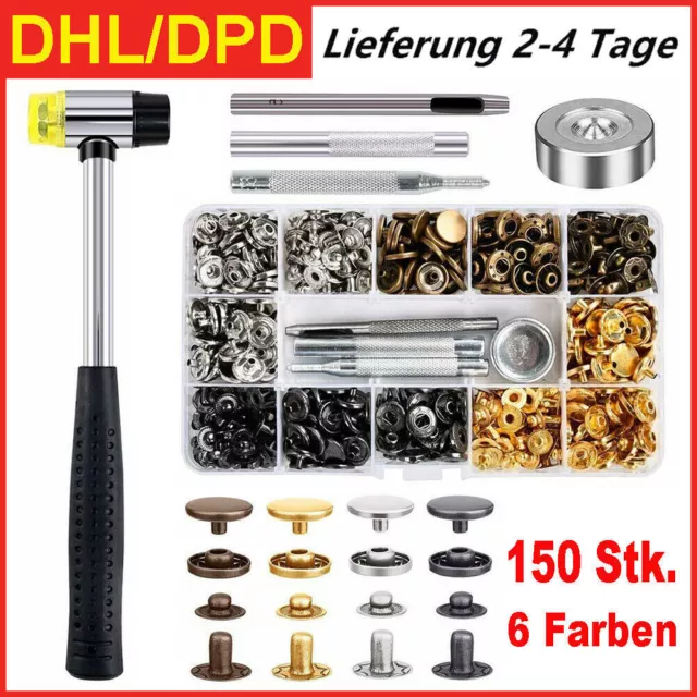 150 SET Druckknopf Zange Druckknöpfe Nähfrei Buttons Werkzeug 6 Farben Ring DIY