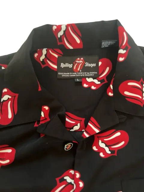 Vintage Rolling Stones Licks Tour 2003 Dragon Fly Button Up. Large Metal Buttons