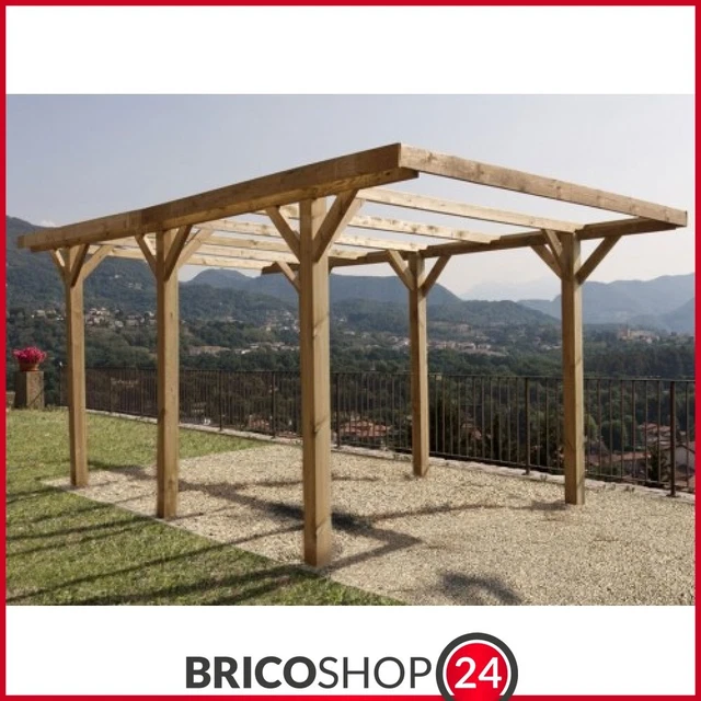 CARPORT PERGOLA IN Legno 3x5 Gazebo Tettoia Garage Auto senza Copertura