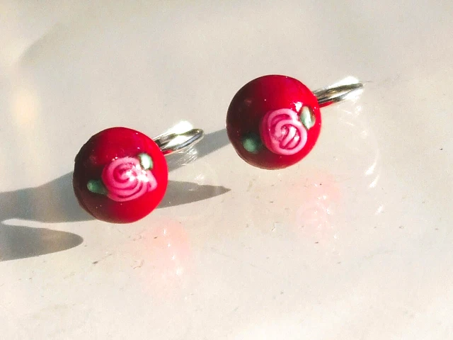 Boucles D'oreilles Anciennes Années 1920/30 En Argent Avec Cabochon Murano 8mm