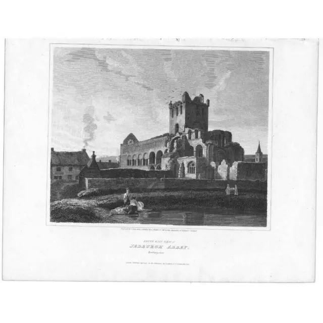 South East View Jedburgh Abbey, Roxburghshire - antiker Druck 1812