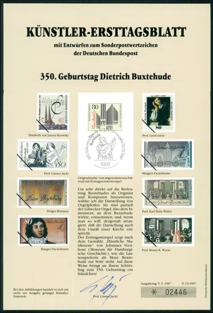 Brd Künstler-Etb 1987/13 Musik Dietrich Buxtehude Komponist Organist Orgel
