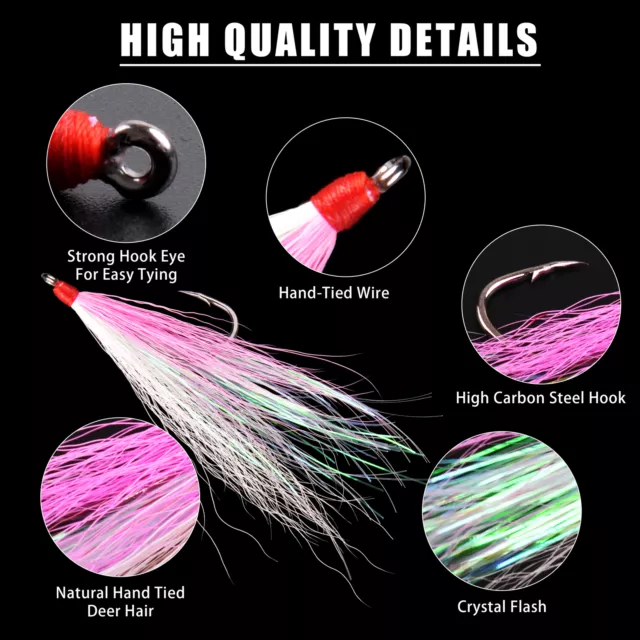 5 Color Dressed Bucktail Teaser Flies Fishing Hook Sea Bass Fluke Cod Plugs Rigs 3