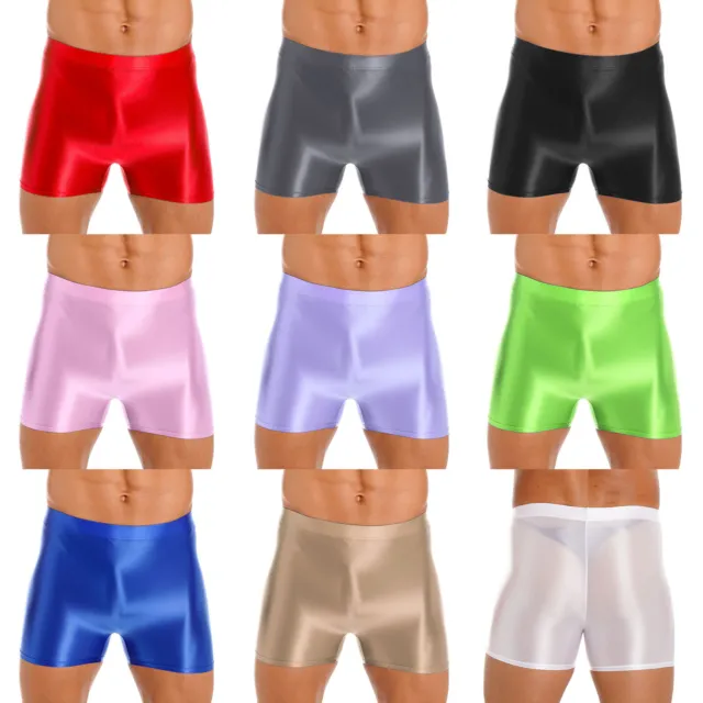 US Mens Ice Silk Glossy Boxer Shorts Short Pants Seamless Underwear Swim Trunks 2