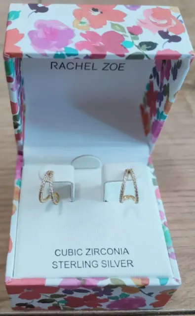 Rachel Zoe Earrings Cubic Zirconia Sterling Silver Hoops Brand New