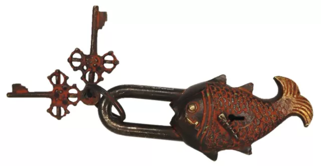 Fish Shape Door Lock Victorian Repro Handmade Brass Padlock with Working Keys