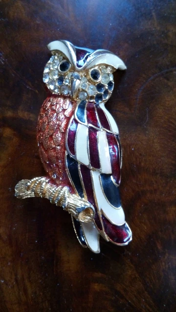 Broche Chouette / Hibou En Métal Doré Avec Yeux Verts - Bijou Neuf Sans Emballage