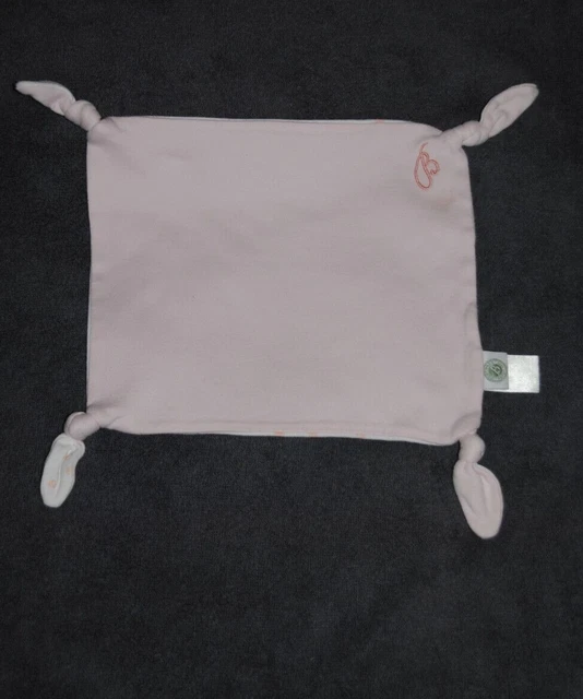 Doudou Plat Rose BOUCHARA EURODIFF Carré Dessous Blanc Imprimé  4 Nœuds TTBE