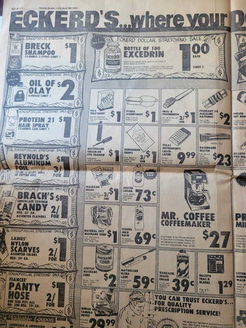 Eckerd Drugstore 2-Page Dallas Texas Newspaper Print Ad 1976 Original ~29x23"