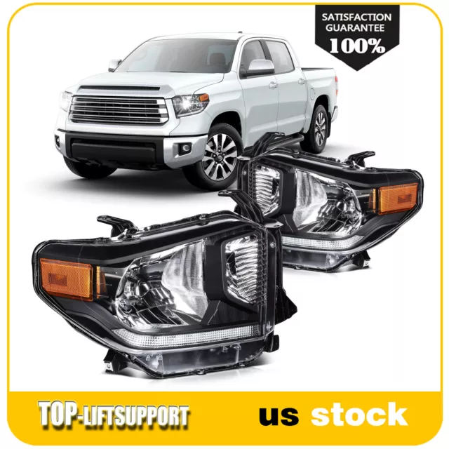 Fits 2014-2021 Toyota Tundra LED Headlight Assembly Black Housing Left+Right