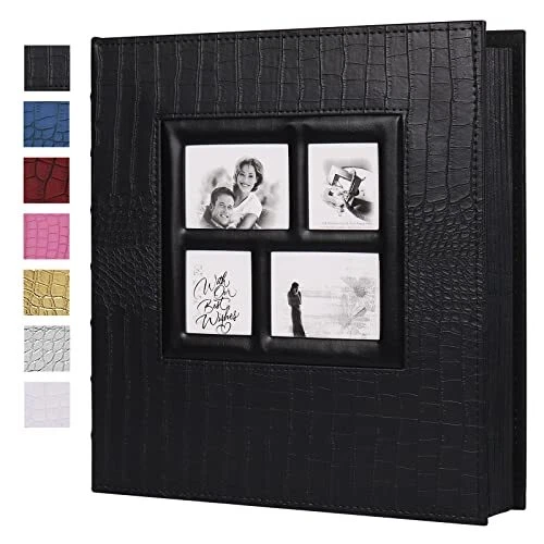 Photo Album 600 Pockets Leather Cover Black Pages Big Capacity