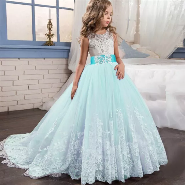 Flower Girl Dress Princess Girls Kids Pageant Dresses Weeding Lace Formal Gown