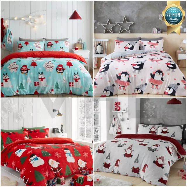 Christmas Duvet Cover Teddy Bedding Reversible Quilt Set Single Double Size UK