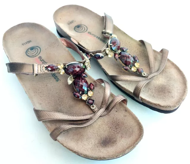 Euro Wellness Womens Size 10 Pewter Casual Walking Slides Flip Flop Sandals